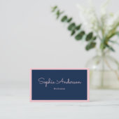 Chic Elegante Roze & Marineblauw met QR-code Visitekaartje (Staand voorkant)