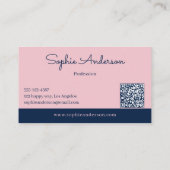 Chic Elegante Roze & Marineblauw met QR-code Visitekaartje (Achterkant)