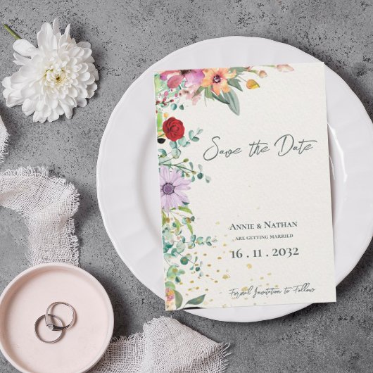 Chic Elegante Waterverf Wildflowers Bloemenbruilof Save The Date