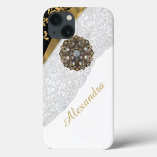 Chic elegante zwart en goud bling witte kant Case-Mate iPhone case