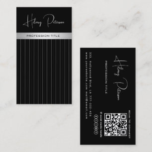Chic elegante zwart/wit discrete strepen Qr-code Visitekaartje
