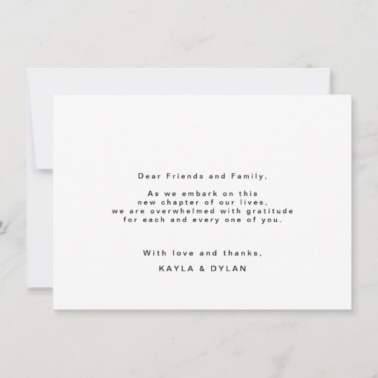 Chic Elegante Zwarte Witte Script Hart Bedankkaart (Achterkant)