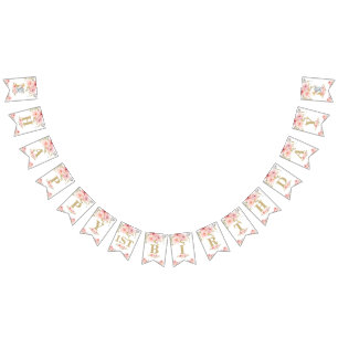 Chic Elephant 1st Birthday One Pink Floral Bunting Vlaggetjes