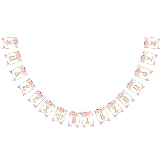 Chic Elephant 1st Birthday One Pink Floral Bunting Vlaggetjes (Alle)