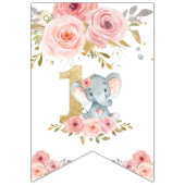 Chic Elephant 1st Birthday One Pink Floral Bunting Vlaggetjes (Eerste vlag)