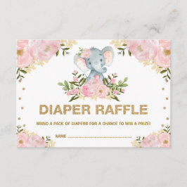 Chic Elephant Blush Gold Floral Baby Luier Raffle Informatiekaartje