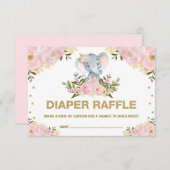 Chic Elephant Blush Gold Floral Baby Luier Raffle Informatiekaartje (Voorkant / Achterkant)