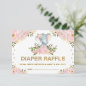 Chic Elephant Blush Gold Floral Baby Luier Raffle Informatiekaartje (Staand voorkant)