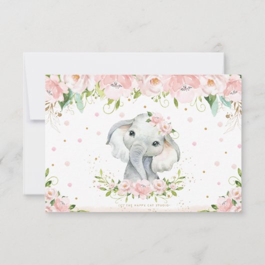 Chic Elephant Blush Pink Floral 1st Birthday Foto Bedankkaart (Achterkant)