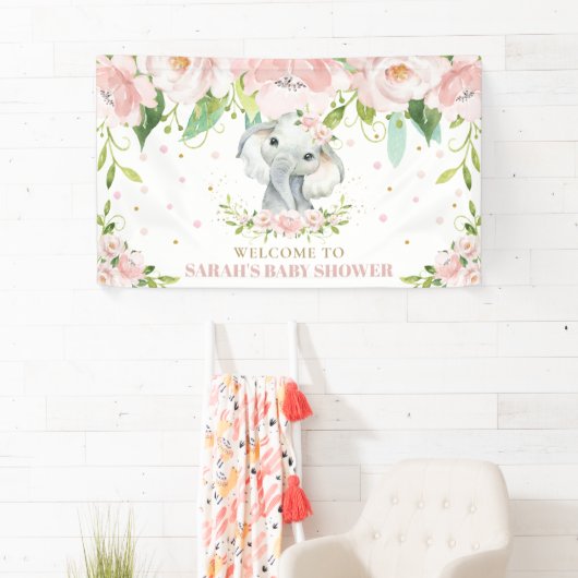Chic Elephant Blush Pink Floral Backdrop Welkom Spandoek (Insitu)