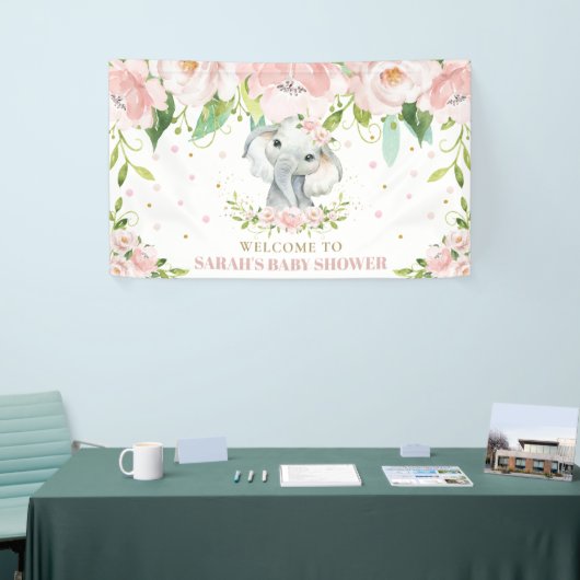 Chic Elephant Blush Pink Floral Backdrop Welkom Spandoek (Beurs)