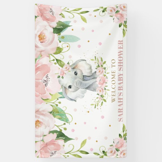 Chic Elephant Blush Pink Floral Backdrop Welkom Spandoek (Verticaal)