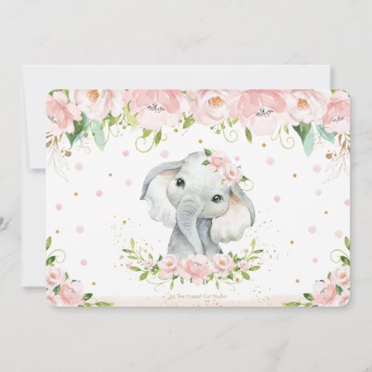 Chic Elephant Blush Roze Bloemen Doop Foto Kaart (Achterkant)