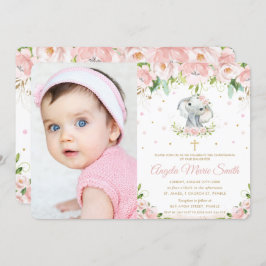 Chic Elephant Blush Roze Bloemen Doop Foto Kaart