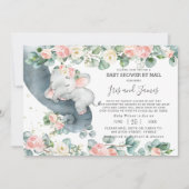Chic Elephant Floral Virtual Baby shower by Mail Kaart (Voorkant)