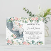 Chic Elephant Floral Virtual Baby shower by Mail Kaart (Staand voorkant)