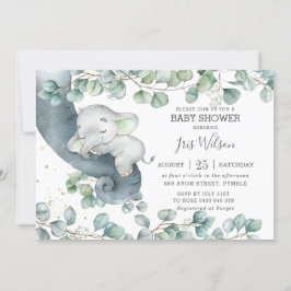 Chic Elephant Greenery Gender Neutral Baby shower  Kaart