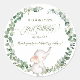 Chic Elephant Greenery Geslachtsneutraal 1e Verjaa Ronde Sticker