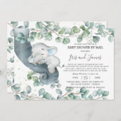 Chic Elephant Greenery Virtual Baby shower by Mail Kaart (Voorkant / Achterkant)
