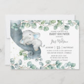 Chic Elephant Leafy Greenery Baby shower Boy Kaart (Voorkant)