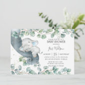 Chic Elephant Leafy Greenery Baby shower Boy Kaart (Staand voorkant)