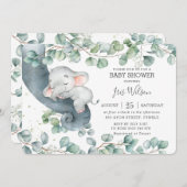 Chic Elephant Leafy Greenery Baby shower Girl Kaart (Voorkant / Achterkant)