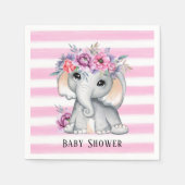 Chic Elephant Pink Floral Stripes Girl Baby shower Servet (Voorkant)