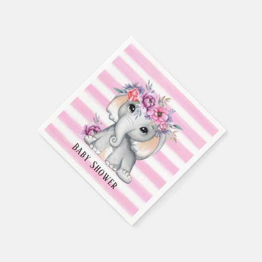 Chic Elephant Pink Floral Stripes Girl Baby shower Servet (Hoek)