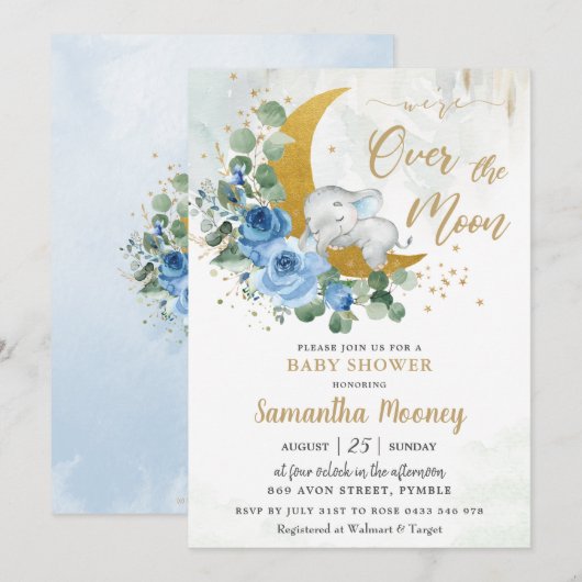 Chic Elephant We zijn over het Moon Boy Baby showe Kaart (Voorkant / Achterkant)