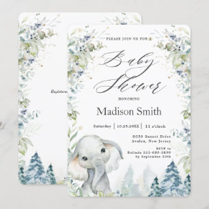 Chic Elephant Winter Alpine Baby shower Neutraal  Kaart
