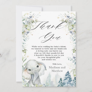 Chic Elephant Winter Wonderland Baby shower  Bedankkaart