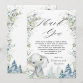 Chic Elephant Winter Wonderland Baby shower  Bedankkaart (Voorkant / Achterkant)