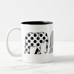 Chic, Elephants Pattern, Black and White Tweekleurige Koffiemok