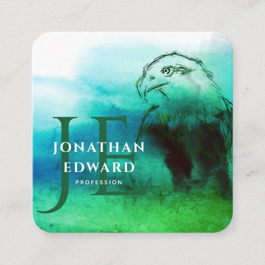 Chic Emerald American Bald Eagle Abstract Monogram Vierkante Visitekaartje (Voorkant)