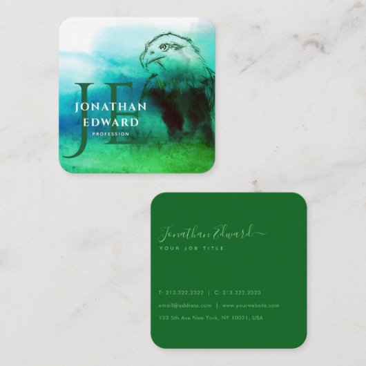 Chic Emerald American Bald Eagle Abstract Monogram Vierkante Visitekaartje (Voorkant / Achterkant)