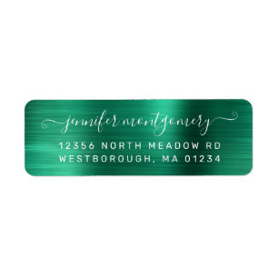Chic Emerald Brushed Metal Return-adreslabel Etiket