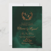 Chic Emerald Copper Calligraphy Monogram Wedding Kaart (Voorkant)