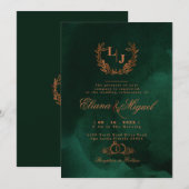 Chic Emerald Copper Calligraphy Monogram Wedding Kaart (Voorkant / Achterkant)