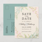 Chic Emerald en Pink Floral Elegant Save the Date Aankondigingskaart (Voorkant / Achterkant)