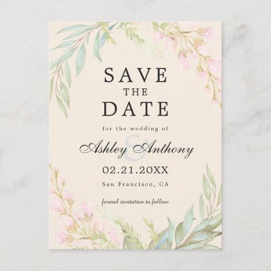 Chic Emerald en Pink Floral Elegant Save the Date Aankondigingskaart (Voorkant)