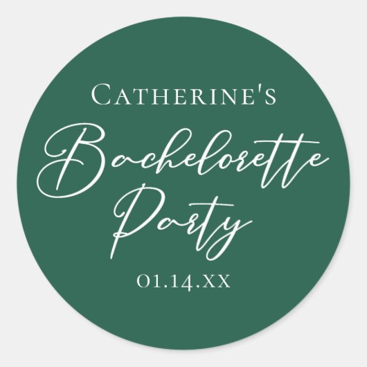 Chic Emerald Green Bachelorette Party Personalized Ronde Sticker (Voorkant)