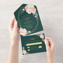 Chic Emerald Green Blush Gold Peach Floral Wedding