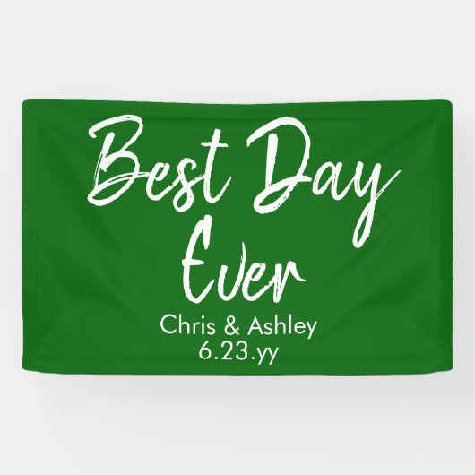 Chic Emerald Green bruiloft receptie beste dag ooi Spandoek (Horizontaal)