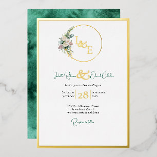 Chic Emerald Green Color Wash Gold Blush Rozen Folie Uitnodiging