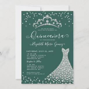 Chic Emerald Green Diamond Tiara Gown Quinceanera Kaart