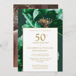 Chic Emerald Green Floral 50e Jubileum Foto Kaart