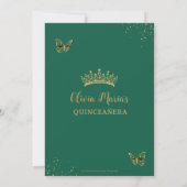 Chic Emerald Green Floral Butterflies Quinceañera Kaart (Achterkant)