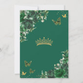 Chic Emerald Green Floral Butterflies Quinceañera Kaart (Achterkant)