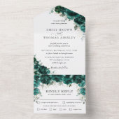 Chic Emerald Green Floral Flowers Wedding All In One Uitnodiging (Binnen)