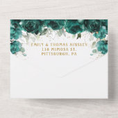 Chic Emerald Green Floral Flowers Wedding All In One Uitnodiging (Achterkant)